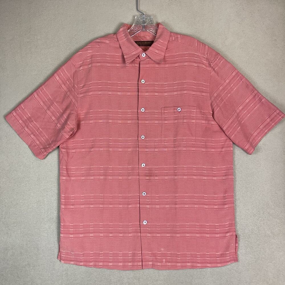 Tori Richard Shirt Mens M‎ Red Honolulu Hawaiian Striped Silk Bland Button Up